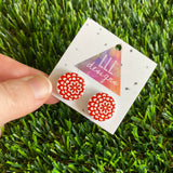 Radiant Red Floral Printed Timber Stud Earrings.