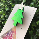 Glitter Green Christmas Tree Brooch with Silver Star Topper.