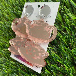 Tea for Two - Rose Gold Mirror Statement Dangle Earrings