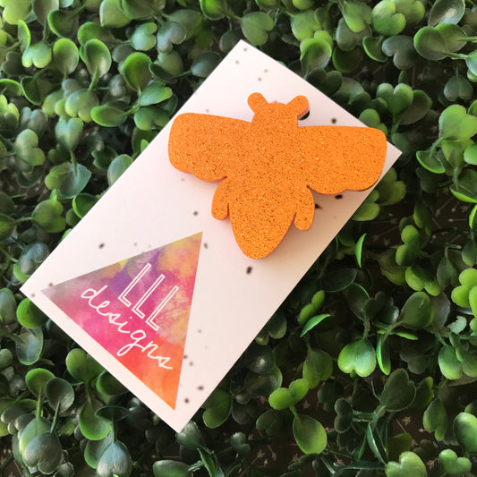 Glitter Orange Bee Brooch. Bumble Bee Brooch.