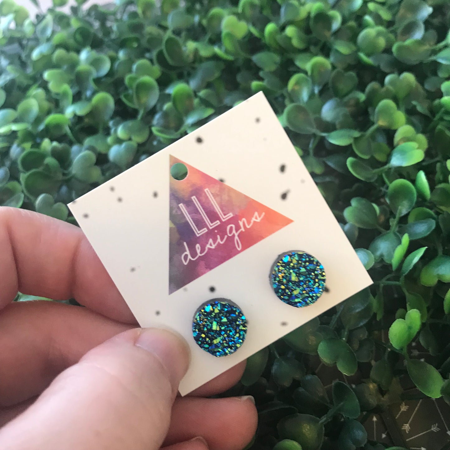 Holographic Blue Faux Druzy Stud Earrings.