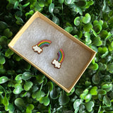 Rainbow Earrings. Itty Bitty Hand Painted Bamboo Rainbow and Cloud Stud Earrings. Made with love in the LLL Studio :) (Cute Colour Way)