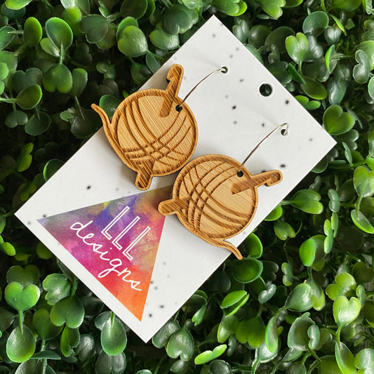 Crochet Earrings. Hooker Hoops. ;) Crochet Hook and Yarn Bamboo Earrings on 20mm Hoops.