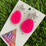 Hot Pink Lush Drop Dangle Earrings with Silver Glitz Star Toppers