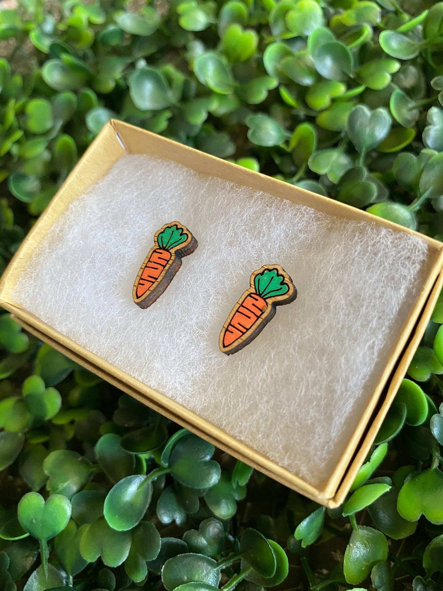 Carrot Earrings - Detailed Hand Painted Bamboo Earrings.
