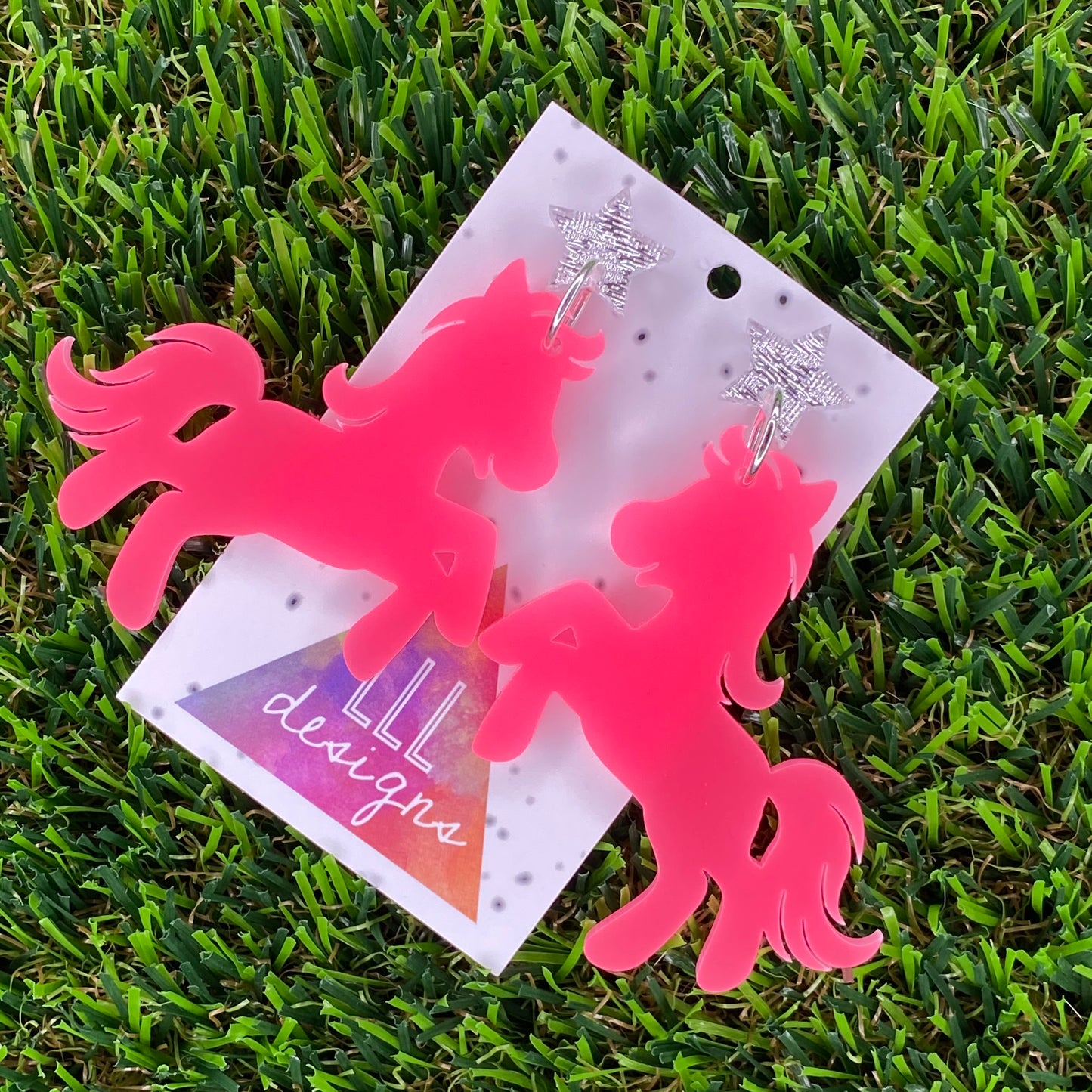 Pretty in Pink Pony Statement Dangle Earrings with Glitz Star Stud Toppers! Live your Best life!!!