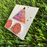 Radiant Red Floral Printed Timber Stud Earrings.