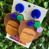 Fabulous Frida Stacked Statement Dangle Earrings. (Blue Edition)