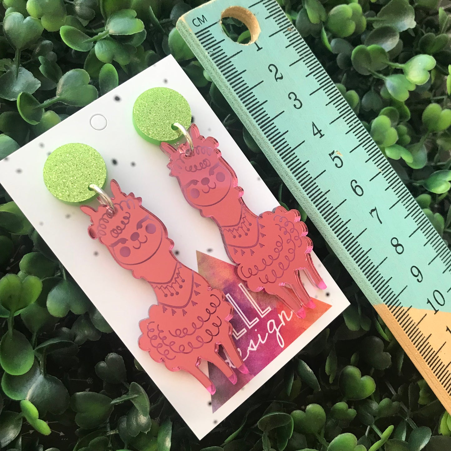Lovely Llama Pink Mirror Dangle Earrings. Alpaca Earrings.