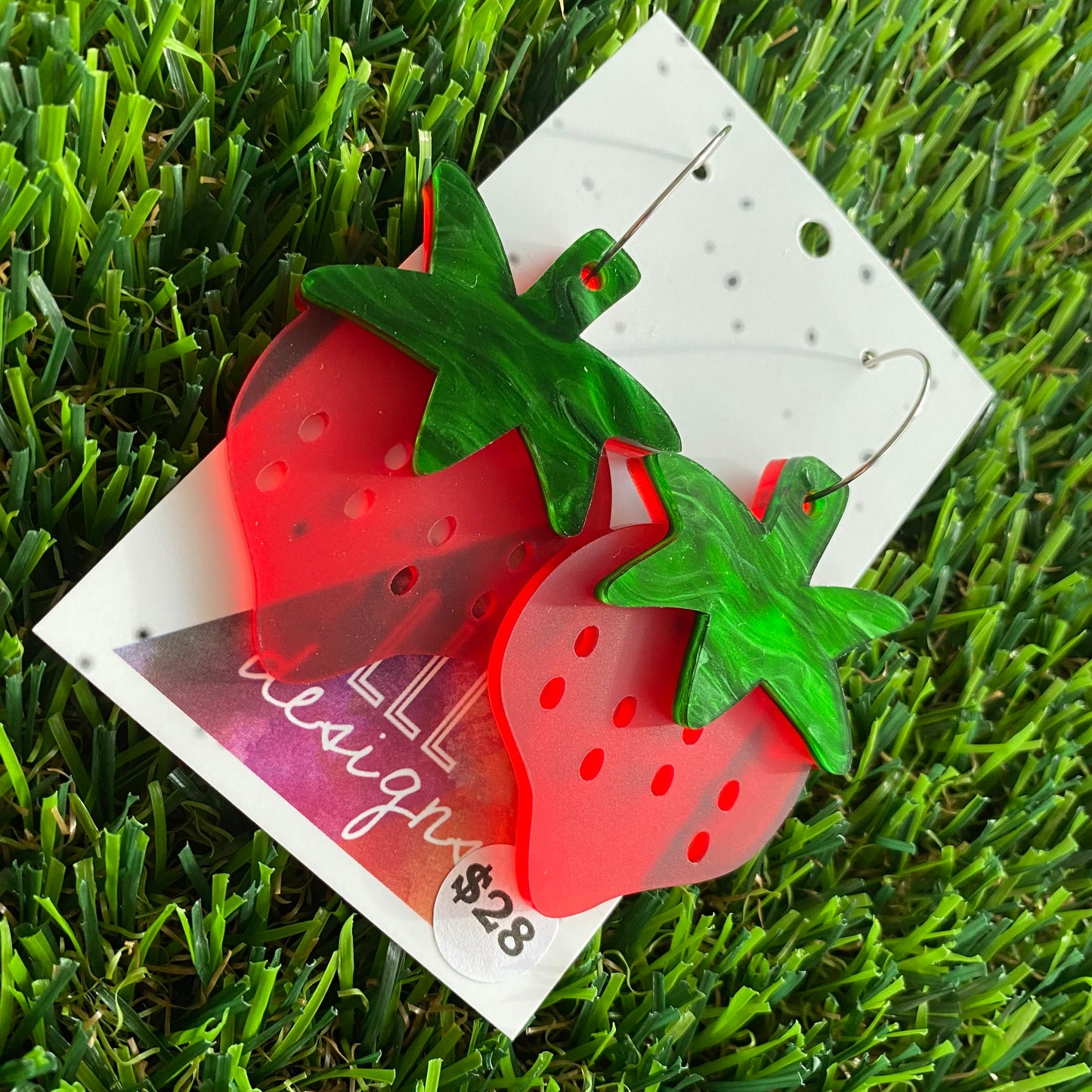 Succulent Strawberry Hoop Dangle Earrings - Fresh and Fruity!