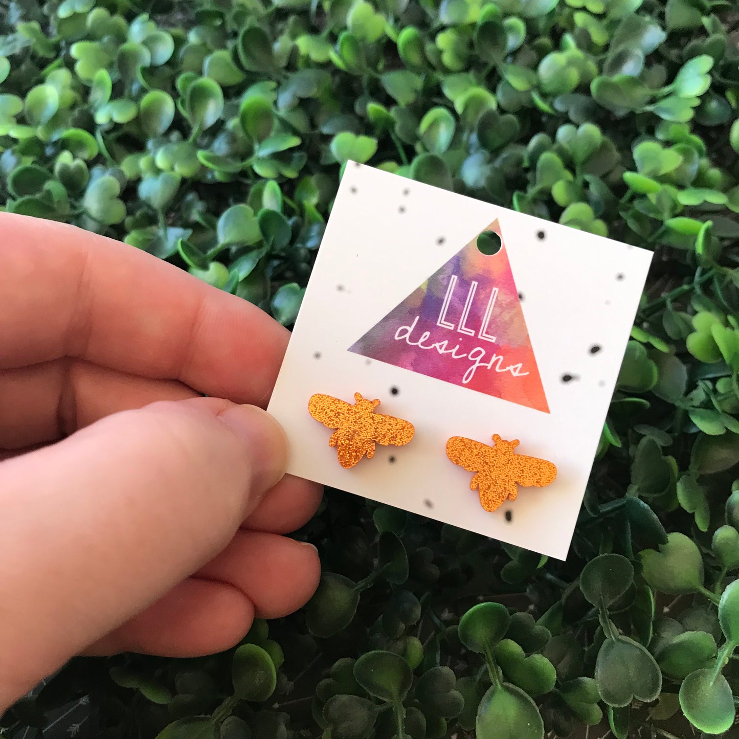 Glitter Orange Bee Stud Earrings. Just BEE You!