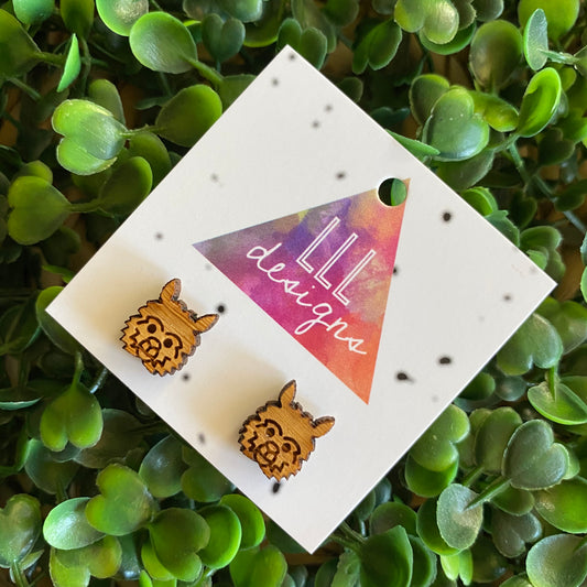 Llama Earrings. Fun and Quirky Bamboo Llama Face Stud Earrings.