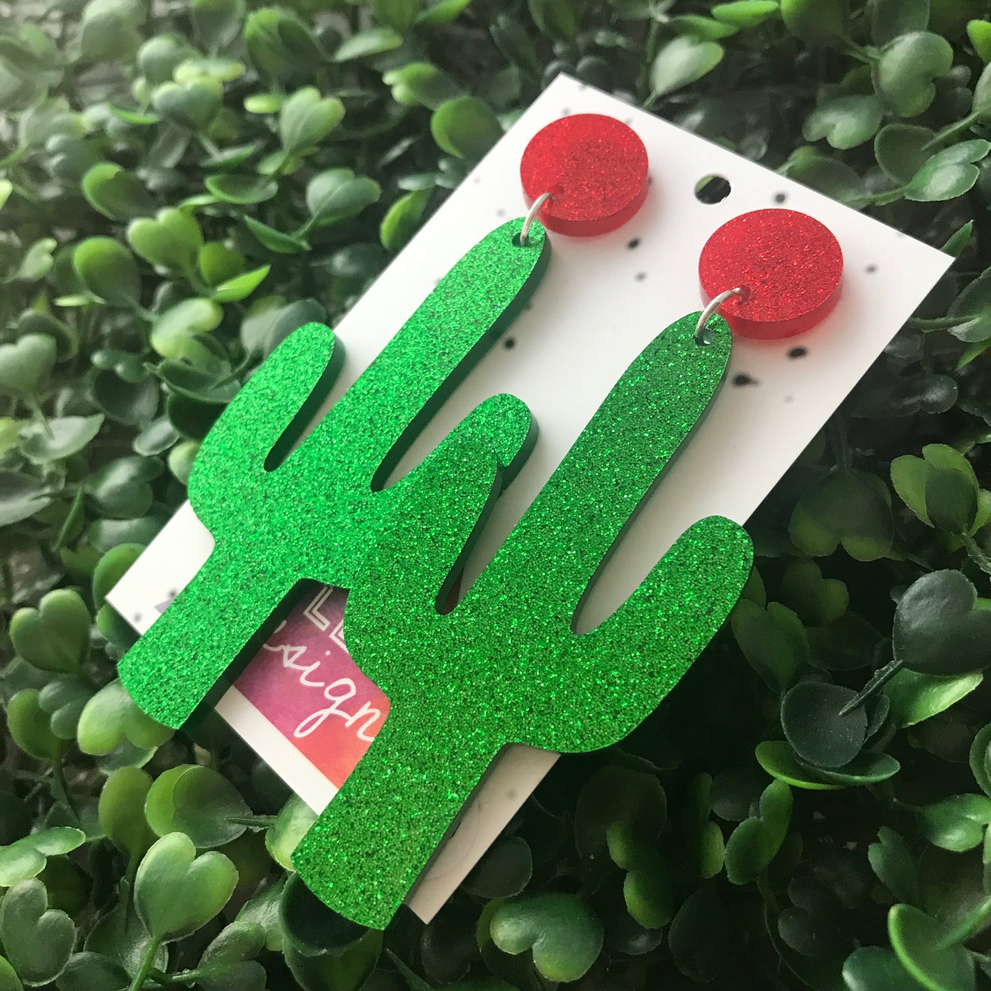 Glitzy Glitter Cactus Statment Dangle Earrings (Large)