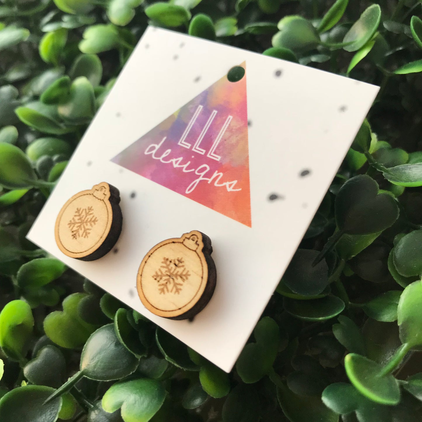 Christmas Bauble Stud Earrings. Timber Etched Earrings.