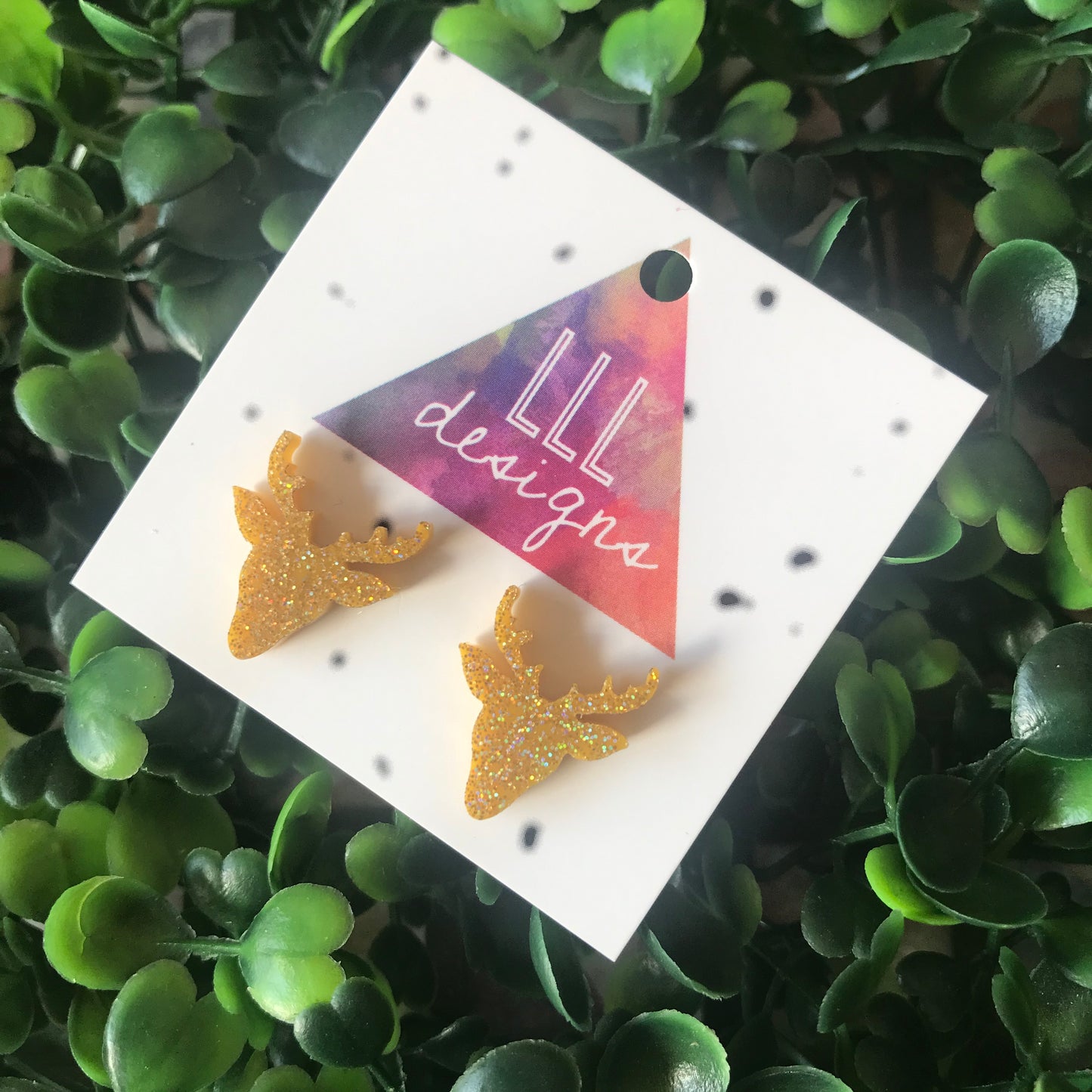 Reindeer Stud Earrings in Glorious Gold Glitter!