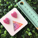 Glitter Pink Monstera Studs - Liven up your lobes!