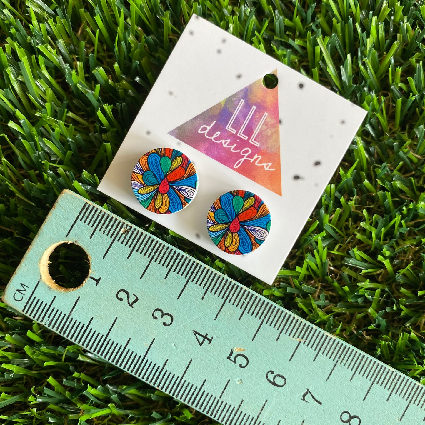 Colourful Artistic Petal Printed Stud Earrings.