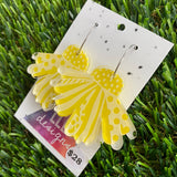 Sunshine Yellow Floral Hoop Dangle Earrings - Double Layered Acrylic - Can be Worn 3 Ways!