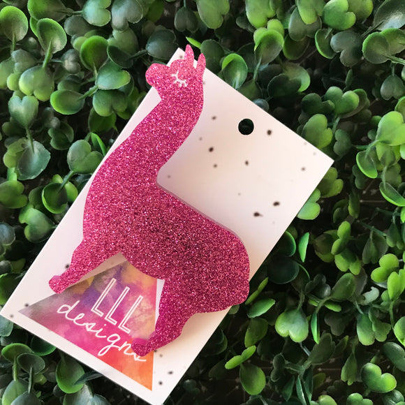 Glitter Pink Llama Brooch. Glitter Alpaca Brooch.