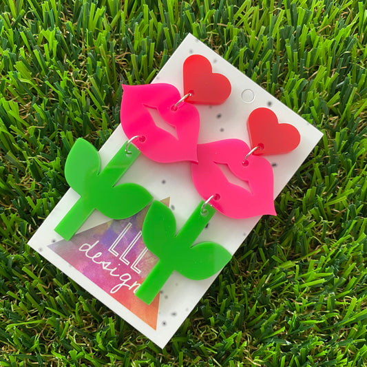 Blooming Kiss Statement Dangle Earrings - Live Bold!!!