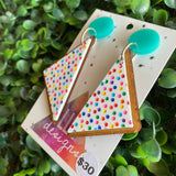 Fairy Bread Statement Dangle Earrings - Hand Painted Acrylic and Timber Earrings. With Mint Tops.
