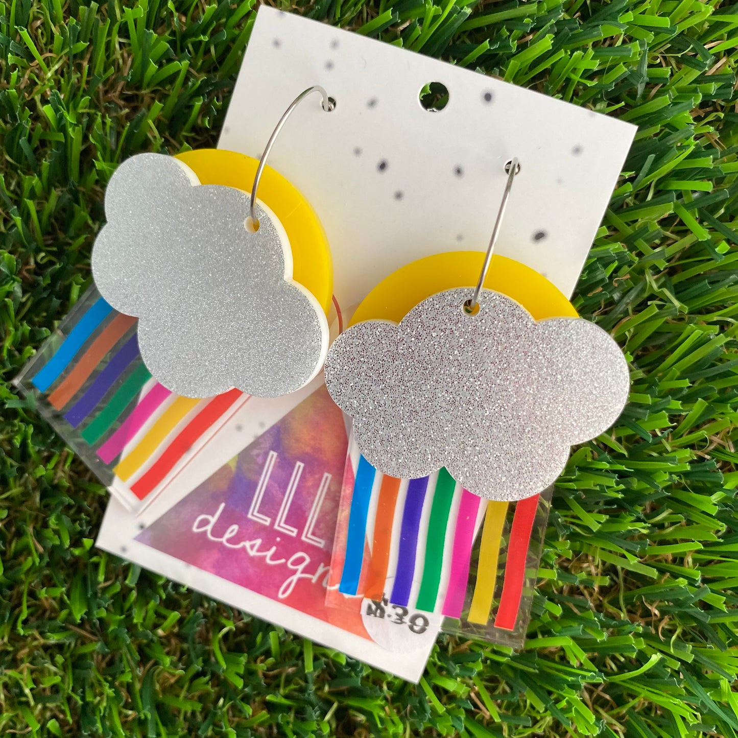 Silver Cloud Rainbow Stacker Hoop Dangle Earrings - Statement City Baby!!!