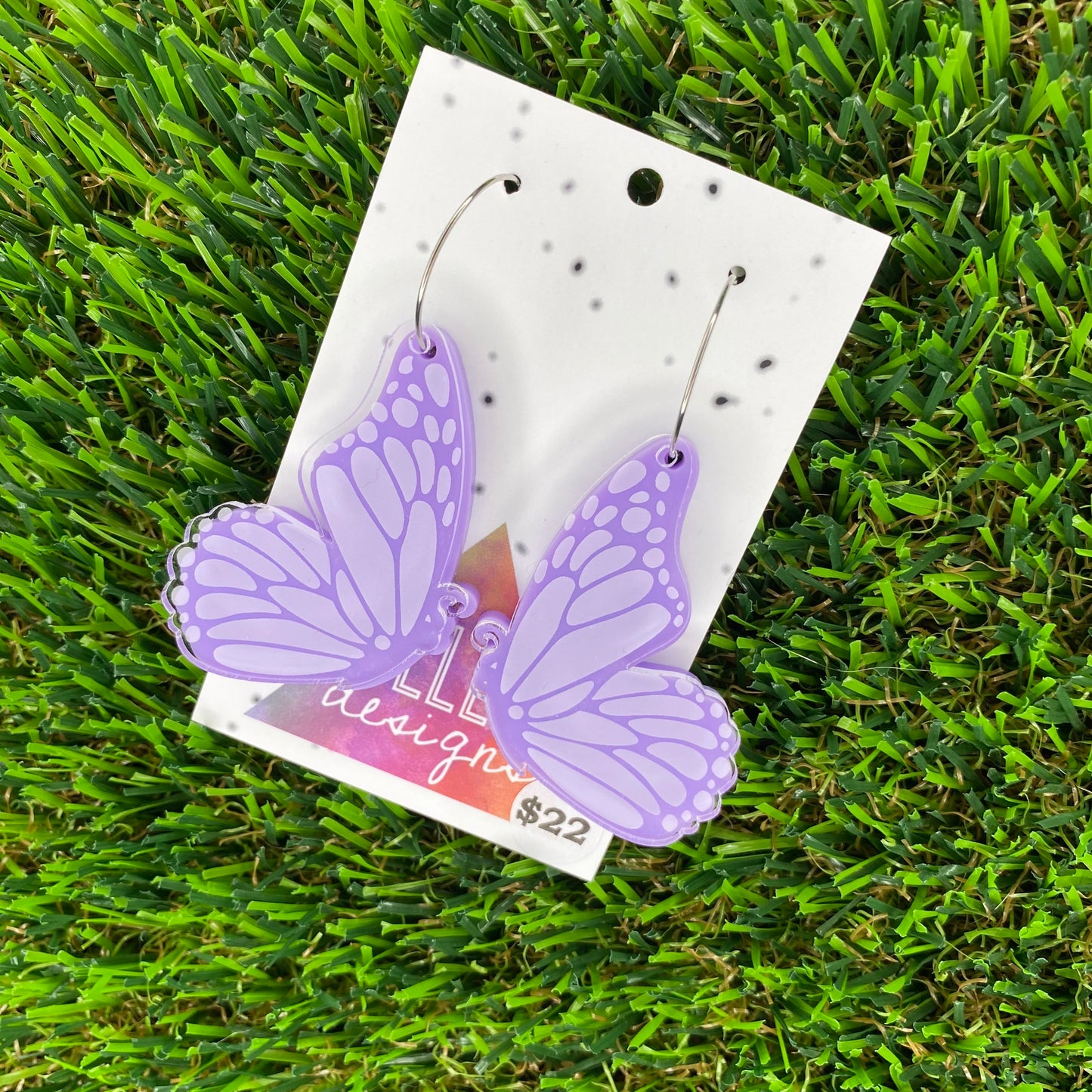 Lavender Butterfly Hoop Dangles - Double Layer - Can be worn 3 ways!