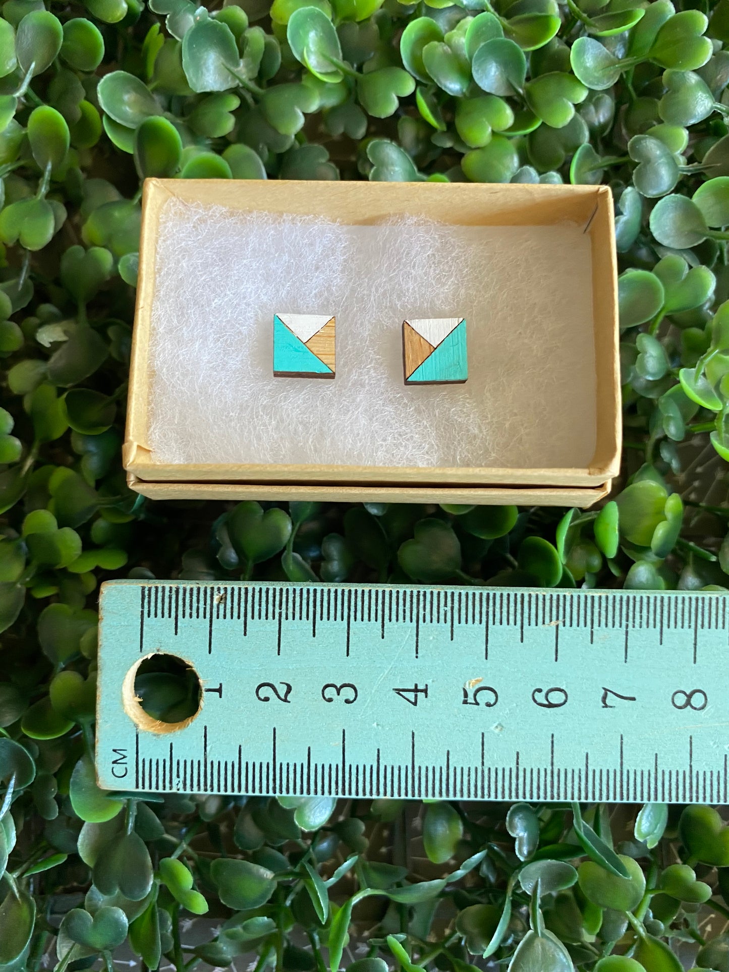 Geometric Square Earrings - Detailed Hand Painted Bamboo Earrings - Available in 2 Stunning Colour Combinations.