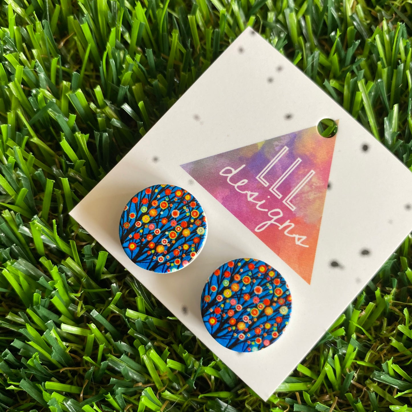 In Bloom Rainbow Trees - Printed Timber Stud Earrings.