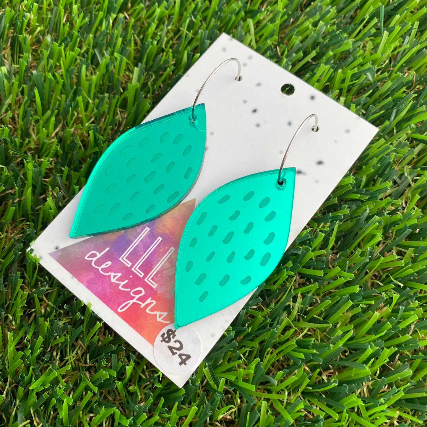 Green Mirror Pod Hoop Dangle Earrings - Super Lightweight!