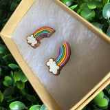 Rainbow Earrings. Itty Bitty Hand Painted Bamboo Rainbow and Cloud Stud Earrings. Made with love in the LLL Studio :) (Cute Colour Way)