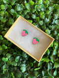 Strawberry Earrings - Detailed Hand Painted Bamboo Earrings. Available in 2 Stunning Colours.