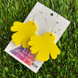 Sunshine Yellow Floral Hoop Dangle Earrings - Double Layered Acrylic - Can be Worn 3 Ways!