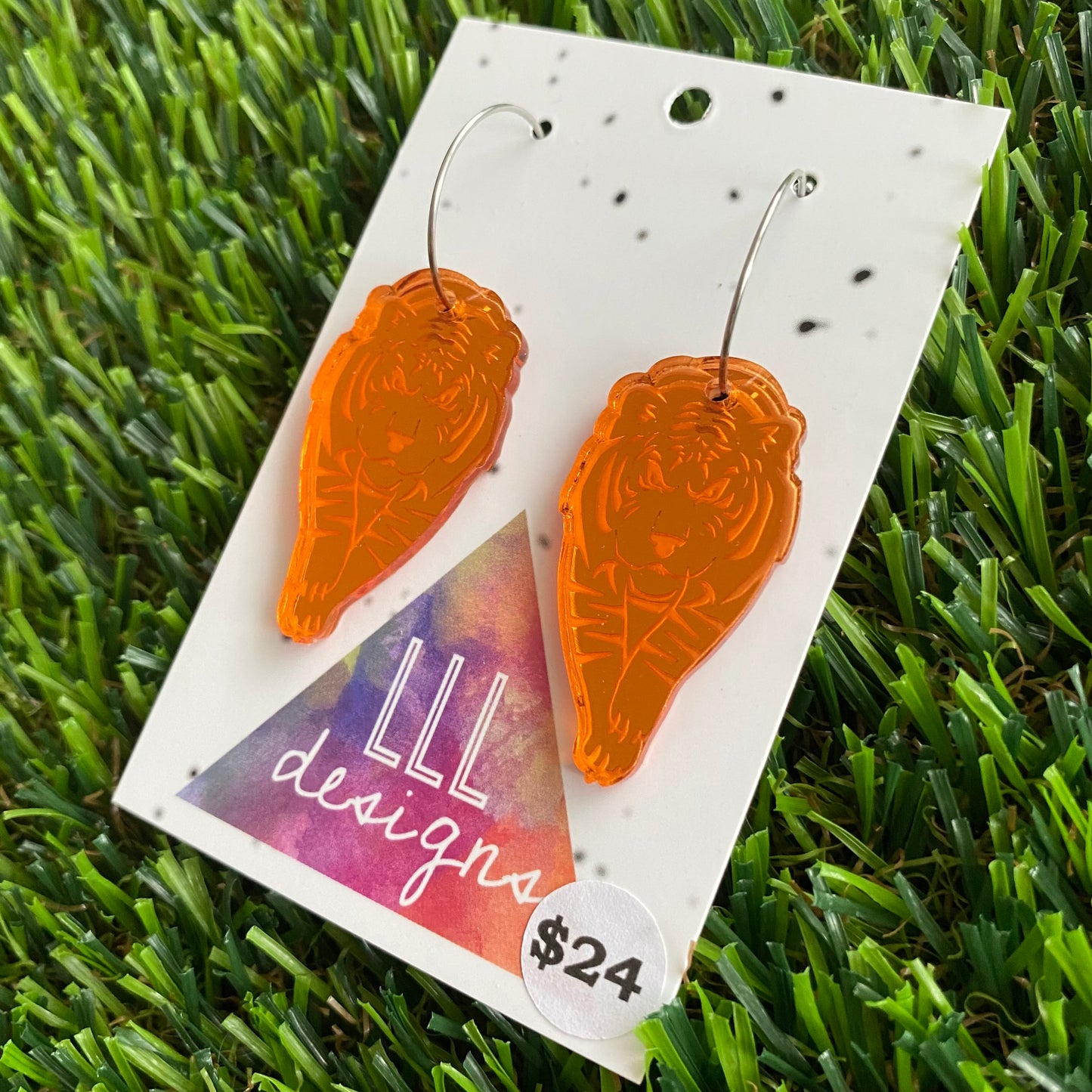 Tiger Earrings - Orange Mirror Tiger Dangle Earrings