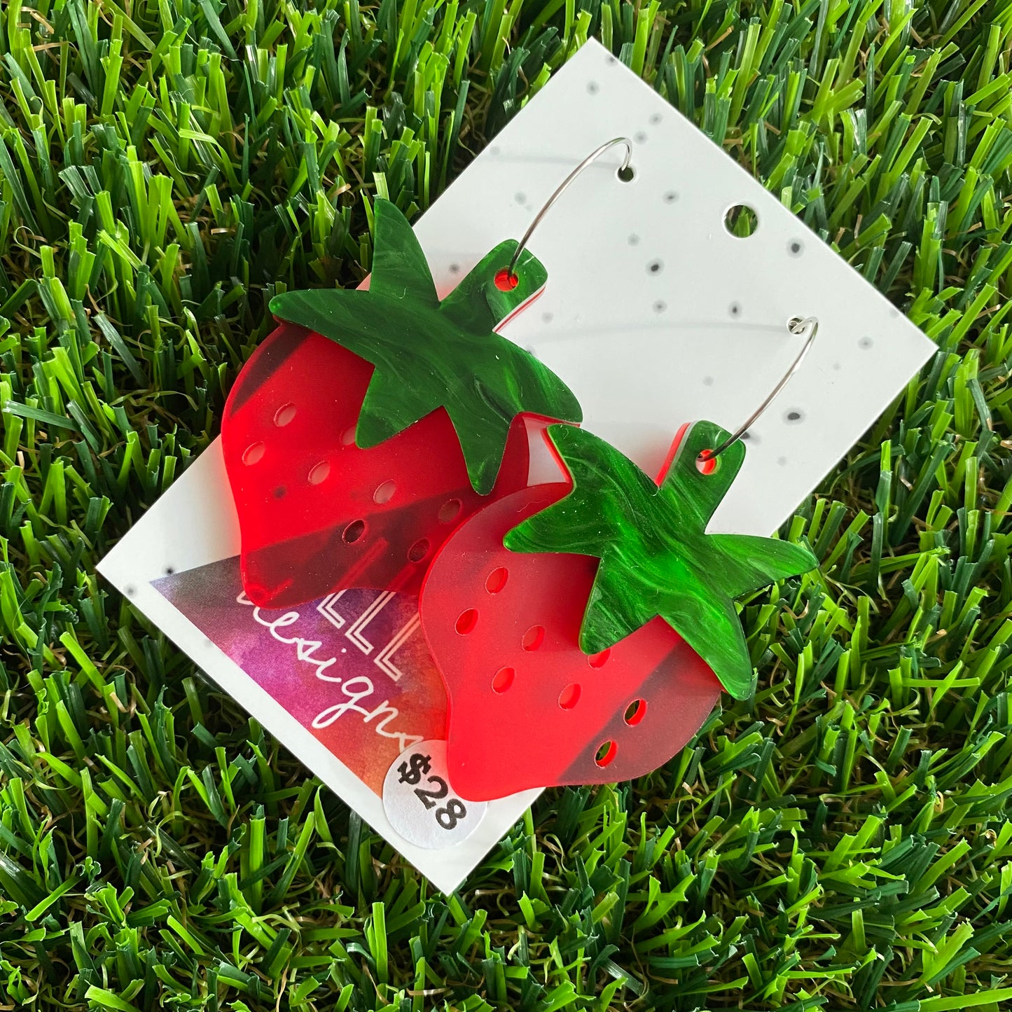 Succulent Strawberry Hoop Dangle Earrings - Fresh and Fruity!