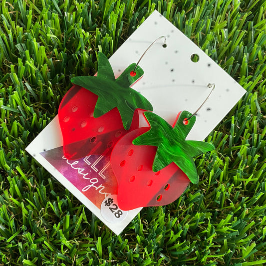 Succulent Strawberry Hoop Dangle Earrings - Fresh and Fruity!