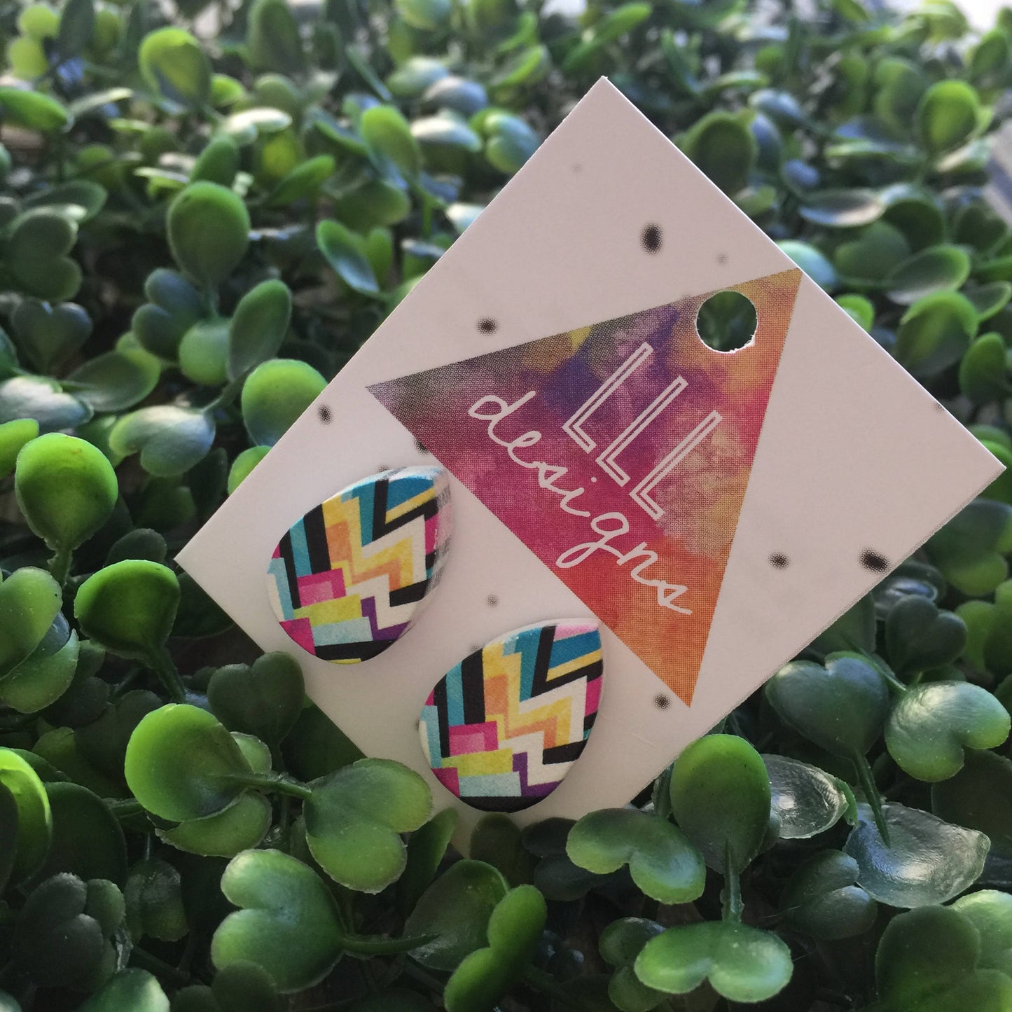 Printed Timber Geometric Tear Drop Studs/Earrings. Geo love. Geo studs. Geo Earrings. Surgical Steel. Handmade in Canberra, Australia.