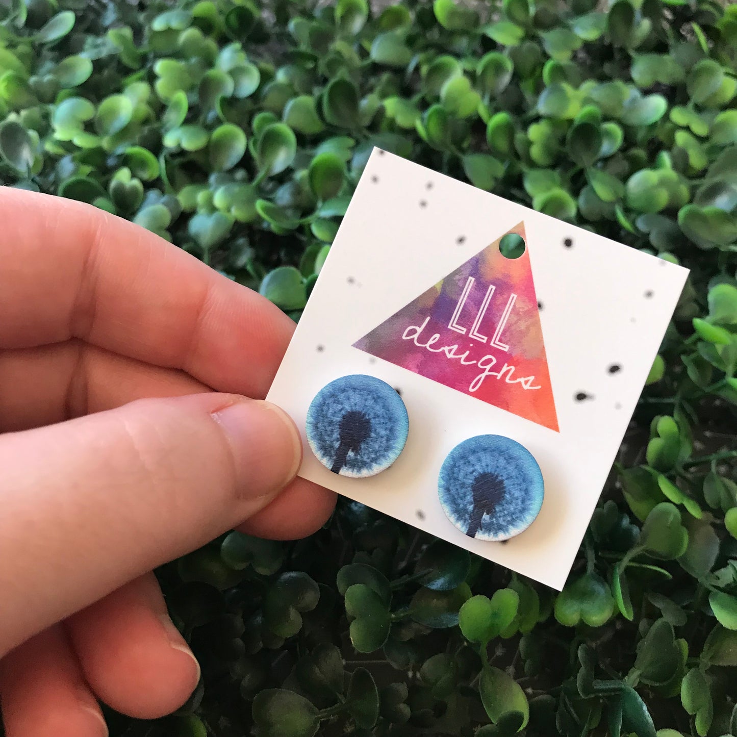 Dandelion Printed Timber Stud Earrings.