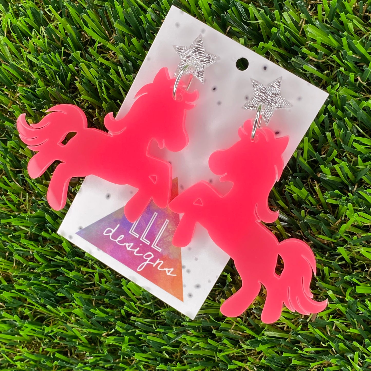 Pretty in Pink Pony Statement Dangle Earrings with Glitz Star Stud Toppers! Live your Best life!!!