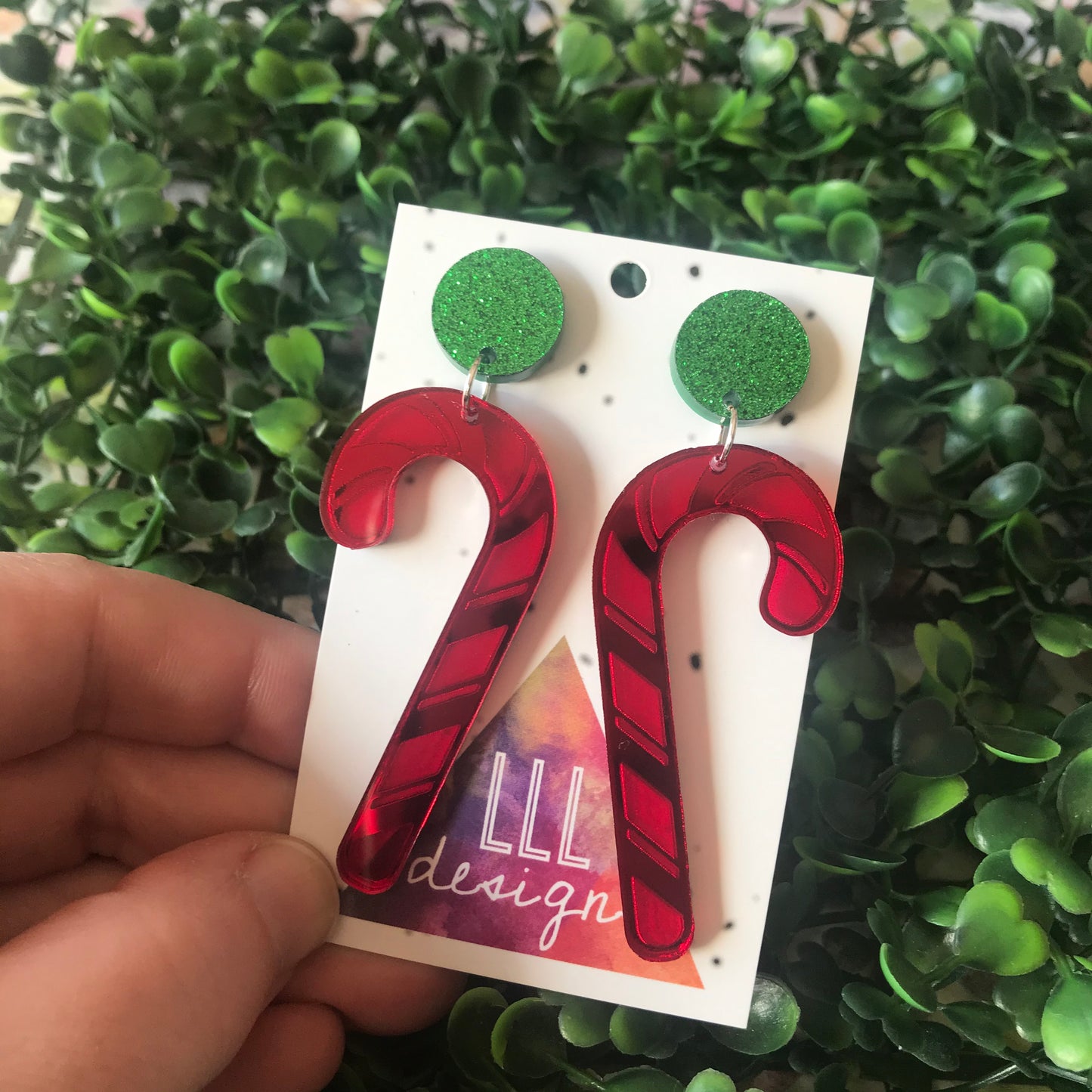 Candy Cane Christmas Red Mirror Dangle Earrings