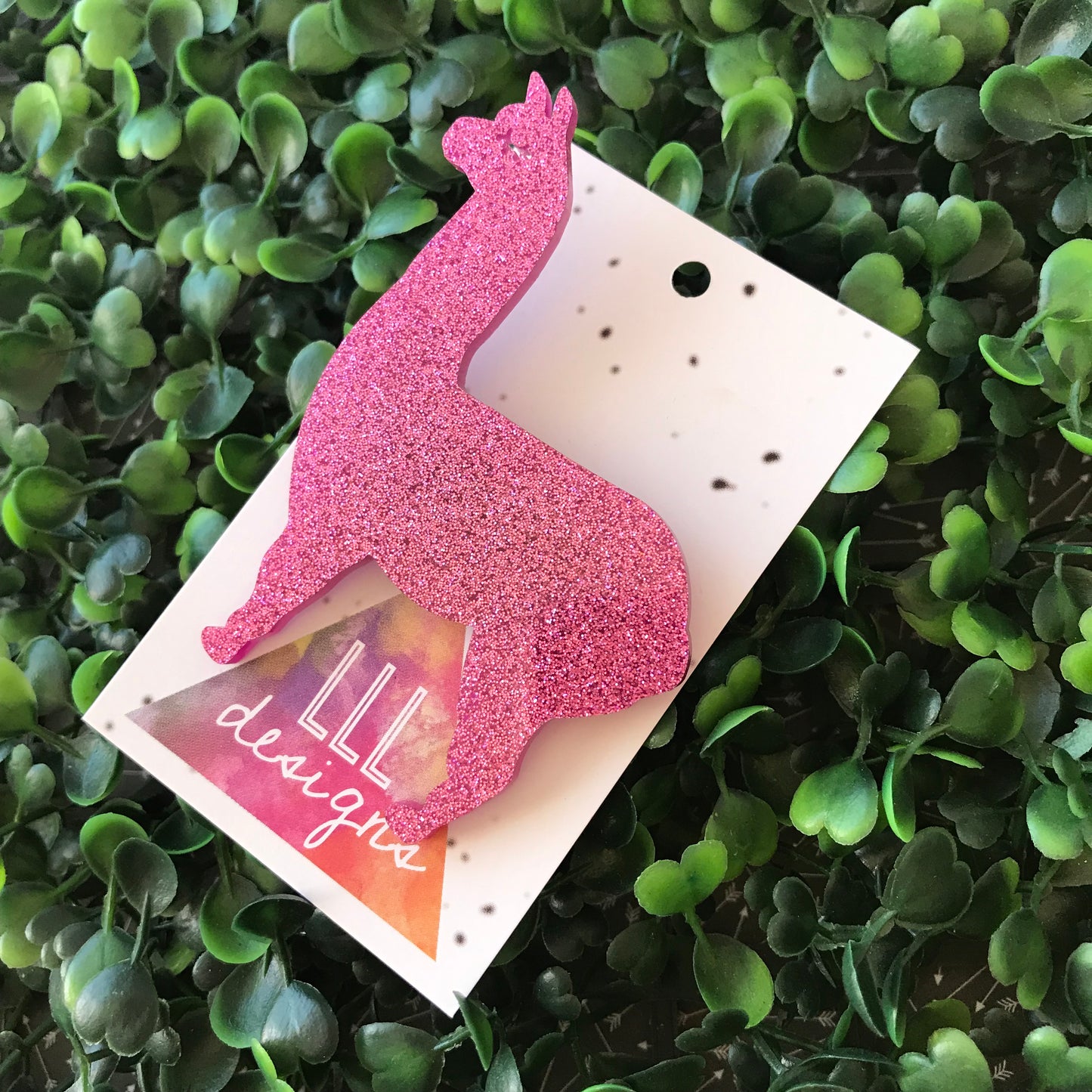 Glitter Pink Llama Brooch. Glitter Alpaca Brooch.