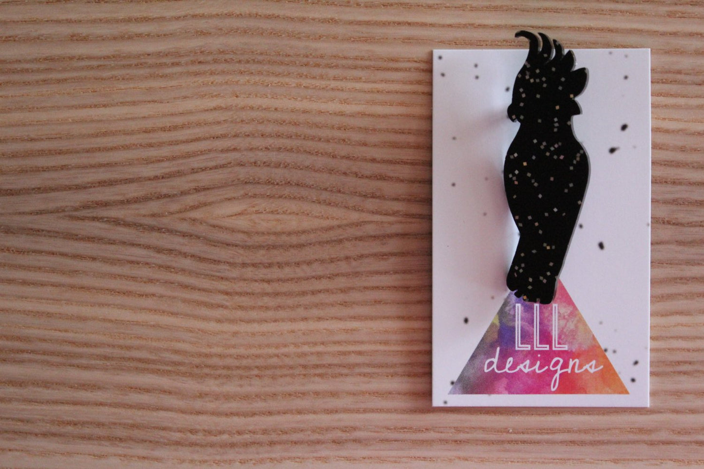 Black Cockatoo Brooch - Badge. Sparkle Black Cockatoo Brooch. Glitter Brooch. Life's too short to wear boring Jewellery. Quirky & Fun Design
