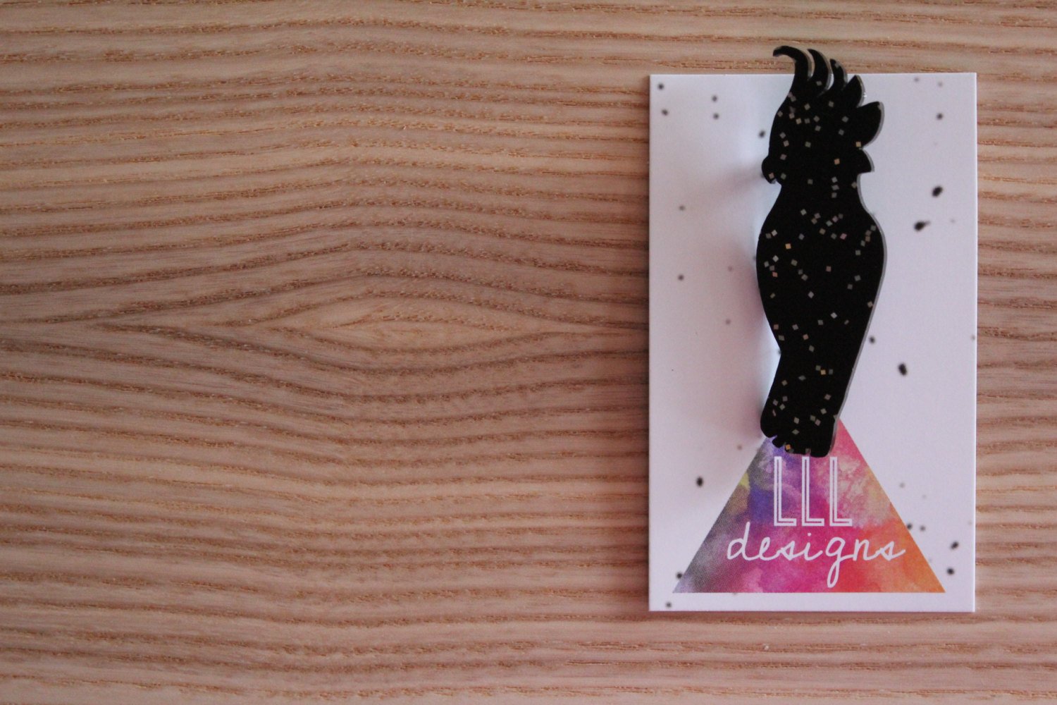 Black Cockatoo Brooch - Badge. Sparkle Black Cockatoo Brooch. Glitter Brooch. Life's too short to wear boring Jewellery. Quirky & Fun Design