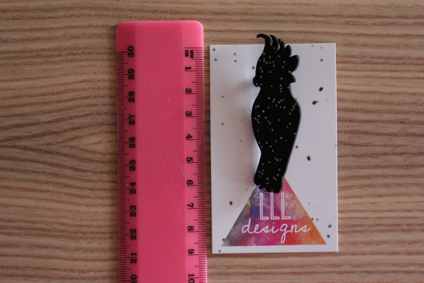 Black Cockatoo Brooch - Badge. Sparkle Black Cockatoo Brooch. Glitter Brooch. Life's too short to wear boring Jewellery. Quirky & Fun Design