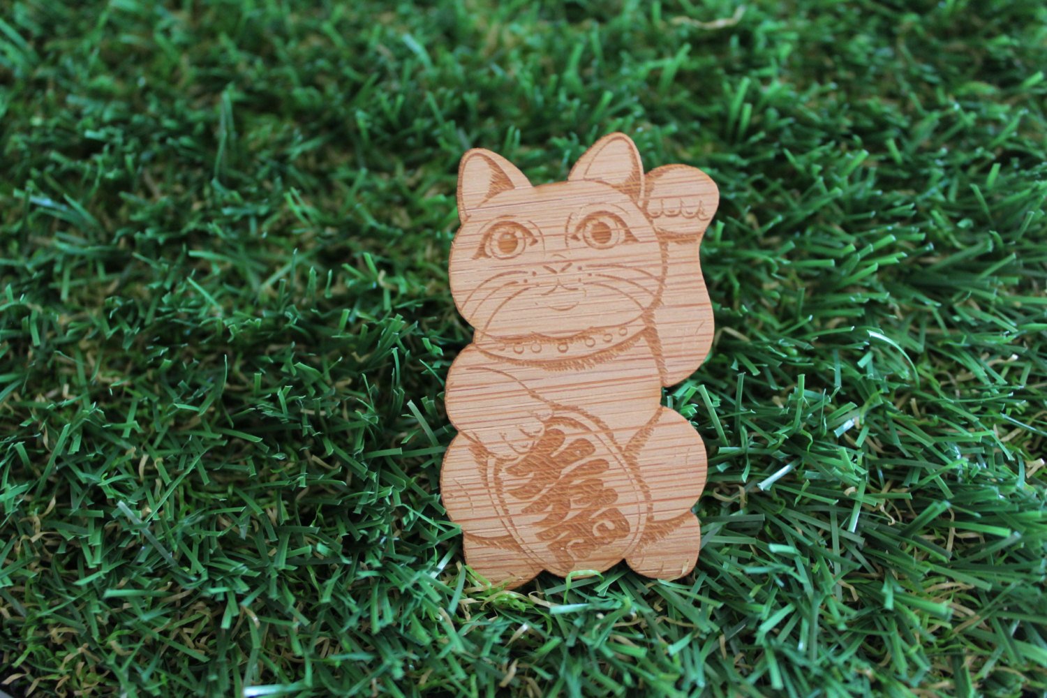 Lucky Kitty Brooch. Etched Bamboo Brooch. I love cats. Cat Brooch. Crazy Cat Lady. Life's too short to wear boring Jewellery.