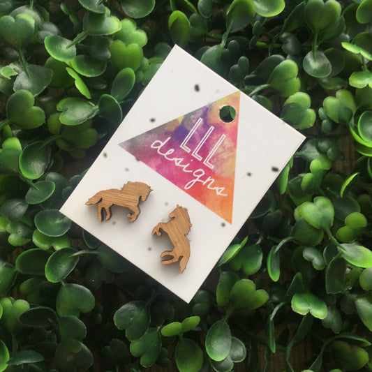 Galloping Bamboo Horse Stud Earrings. Laser Cut Bamboo Horse Earrings. Horse Love. Life's too short to wear boring Jewellery.