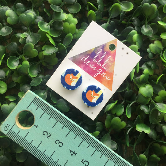 Sleepy Fox Printed Timber Stud Earrings. Fox Earrings. Foxy. Liven up your lobes. Life's too short to wear boring Jewellery.