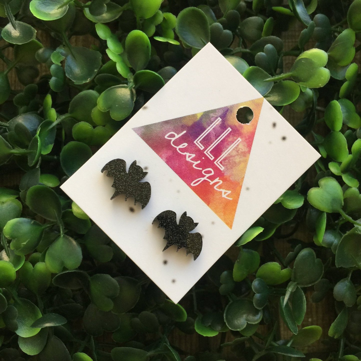 Barney Bat Stud Earrings. Sparkly Glitter Bat Earrings. Quirky Earrings. Fun Earrings. Life's too short to wear boring Jewellery.