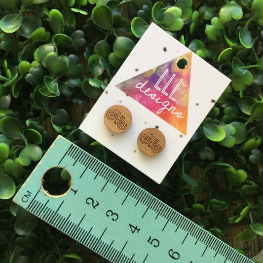 Super Cute Mini Bike Etched Bamboo Earrings - Studs. Handmade Bike Earrings. Bicycle Studs. Made in Canberra, Australia. Fun Earrings. Yay.