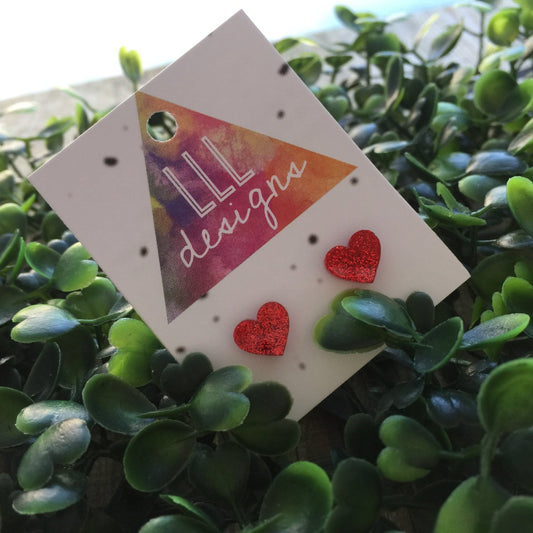 Red Glitter Tiny Love Heart Earrings. Heart Earrings. Gorgeous Glitter Earrings. Small Earrings. Life's too short to wear boring Jewellery.